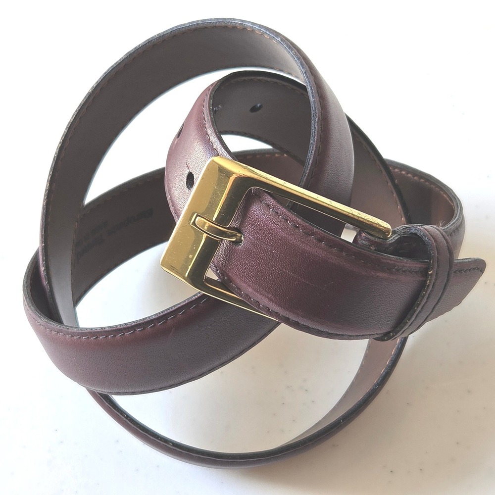 Torino Leather Men's Belt 36 Burgundy Cordovan Italian Cowhide Gold Buckle USA